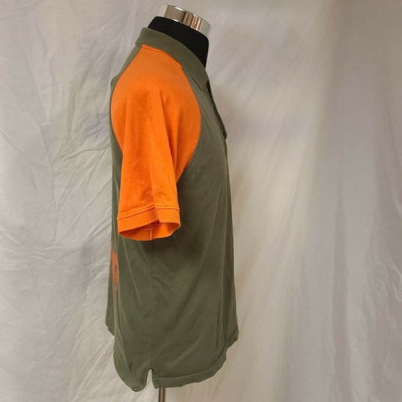 NIKE AIR Mens Medium Green Orange Short Sleeve 3 Button Spell Out Polo Shirt - Picture 10 of 12